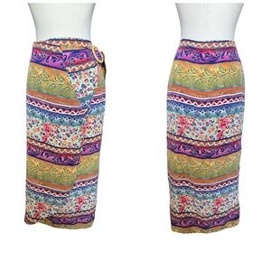 Express Vintage 100% Silk Tropical Wrap Skirt S/M Hawaiian Resort Wear Beachy